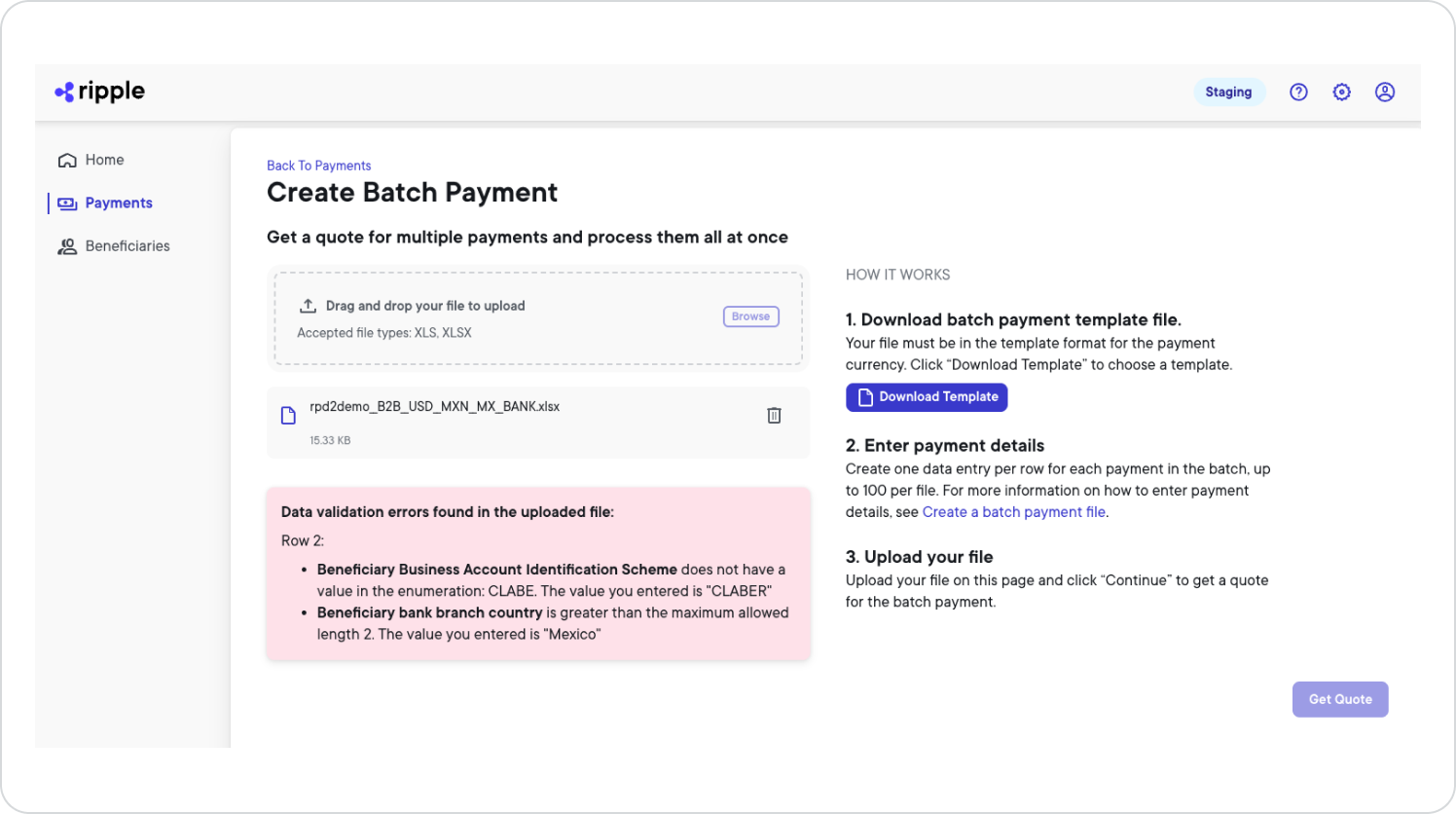 Batch payment errors